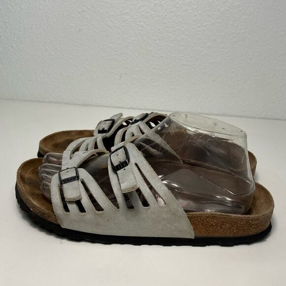 Birkenstocks QVC Granada Cork‎ Leather Sandals comfort sz 8 eu 39 white/gray - Picture 2 of 8